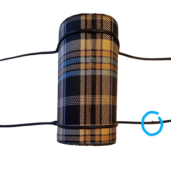 Rare Vintage Minaudière Snap Close Hard Body Bag: Blue, Black, Gold, Tan Plaid - Picture 9 of 12